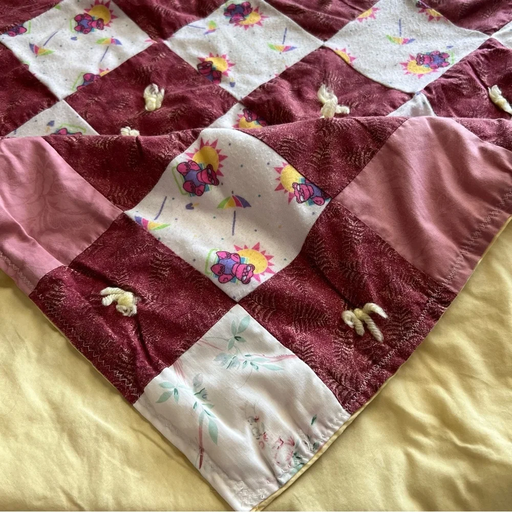 Vintage Handmade Patchwork Quilt 50x42 | Bears & Sunshine Print | Cozy Throw